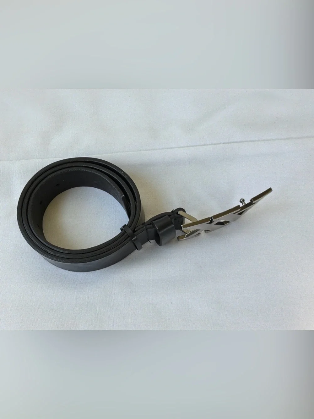 AX Black Leather Belt with Silver Logo Buckle